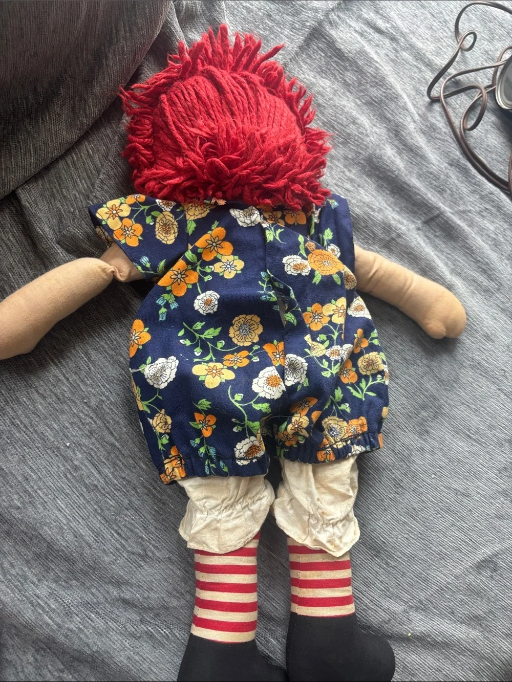 Vintage Red-Haired Rag Doll Plush Toy in Floral Dress - Kids Toys
